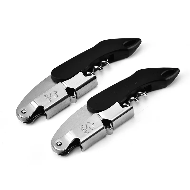 WELLFLYER BO-002-17 Creative Black ABS Handle Corkscrew Stainless Steel Bottle Opener Professional Wine Opener