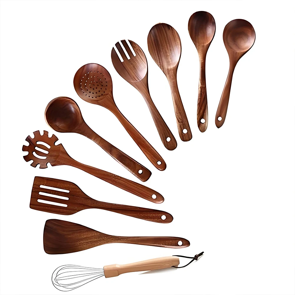 Nice Wooden Spoons Kitchen Cooking Nonstick Utensils Natural Long Bamboo Spatula Set