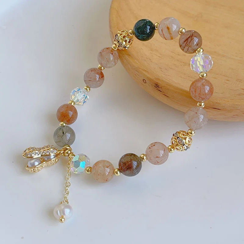 New color hair crystal topaz bracelet Peanut pendant Sun stone Tianhe stone bead bracelet