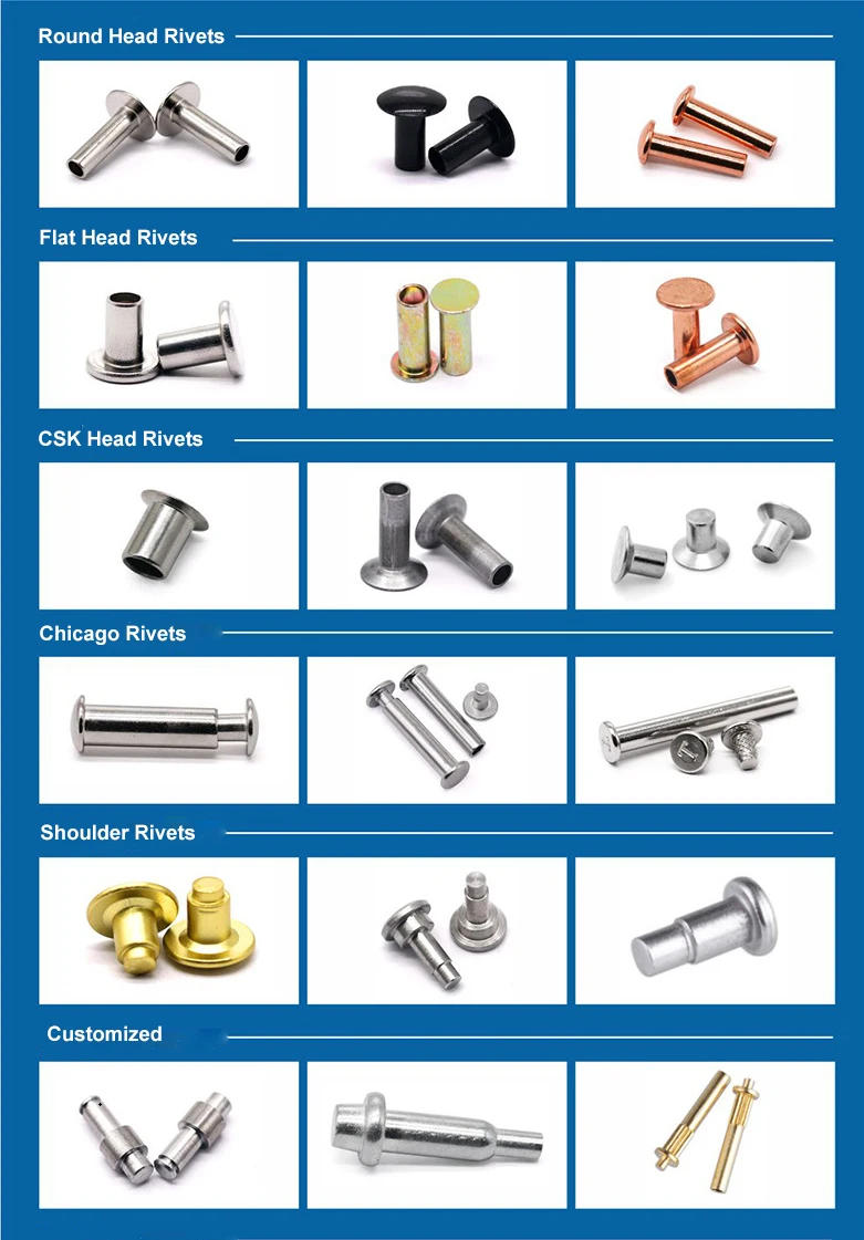 Warehouse Factory Yellow Brass Oval CSK Flat Countersunk Head Solid Rivet Copper Bronze Polished Round Thin Mushroom