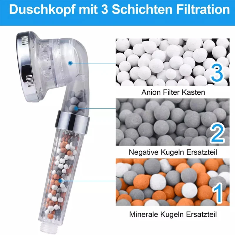 SPA High Pressure water saving 3 Spraying ionic mineral filtered handheld Shower Head