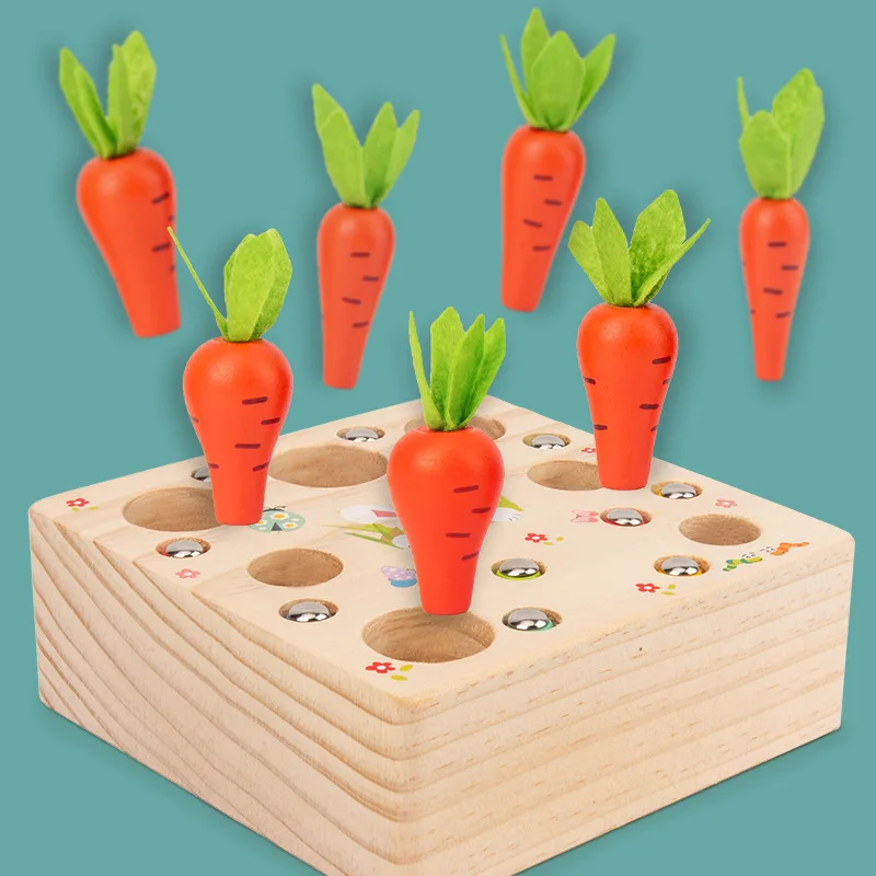 Magnetic wood toy Carrots Harvest Shape Size Sorting Developmental Educational Gift for kids