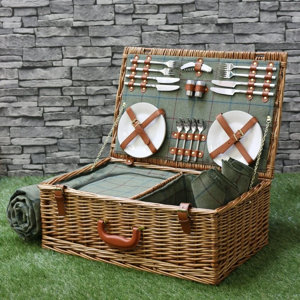 Factory Rattan Wicker Handwoven Insulated With Lid Handle Picnic Basket Box Portable Storage Basket