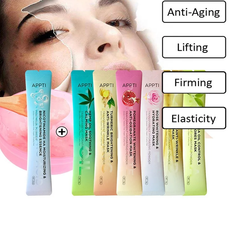Private label 15g Hyaluronic acid rose 24K gold  HEMP soft facial powder Moisturizing peel off hydro jelly facial mask