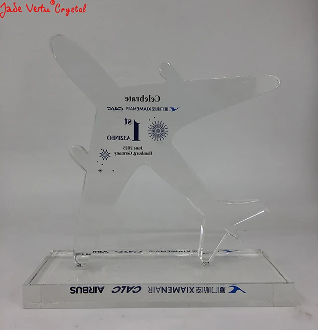 Jadevertu Plane model  Customized glass plaque Award Trophy  Annual ceremony Souvenir Gift Acrylic plane personalize