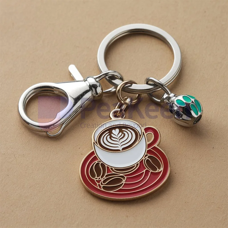 Wholesales Custom Hard Soft Enamel Metal Logo Luxury Brand Mini Coffee Bean Cup Liver Keychain
