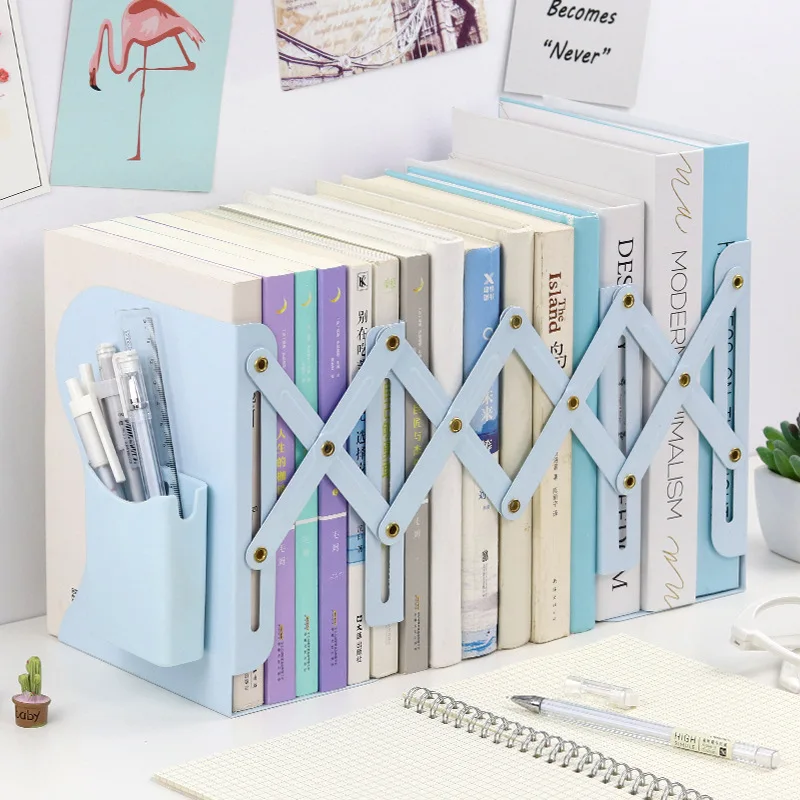 BEYOND Professional manufacturer free design sample low MOQ custom extendable metal book bookends with pen holder