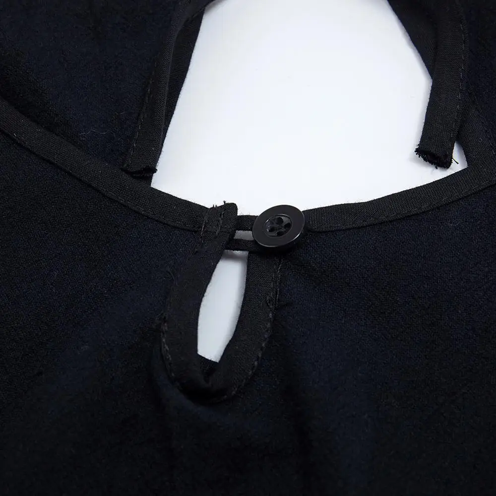 New Fashion Women V-Neck Pullover Shirts Female Sexy Black Loose Cotton Linen Tops