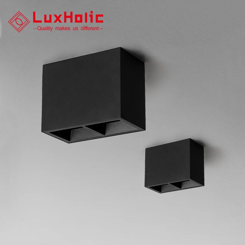 LuxHolic Rectangular Black Double Head Led Ceiling Down Lights Gu10 20w Surface Mounted Downlight For Corridor Bedroom