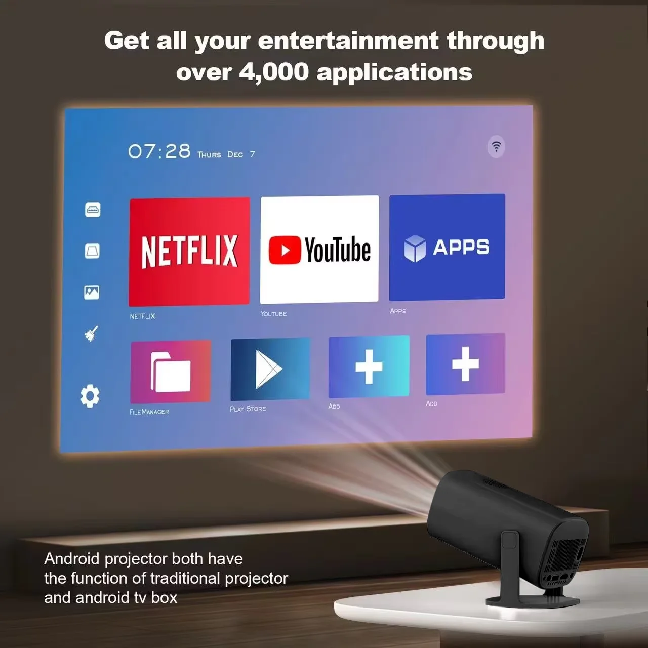 HYX в наличии P30 Android Smart Mini Projector с Wi-Fi Auto keystone вращение на 180 градусов 4K поддерживает домашний фильм