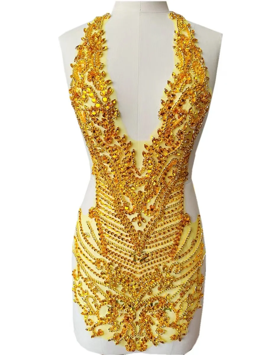 Whole Body Stone Bead Applique Wedding Dress Lace Fabric Is Used To Sew Evening Gowns