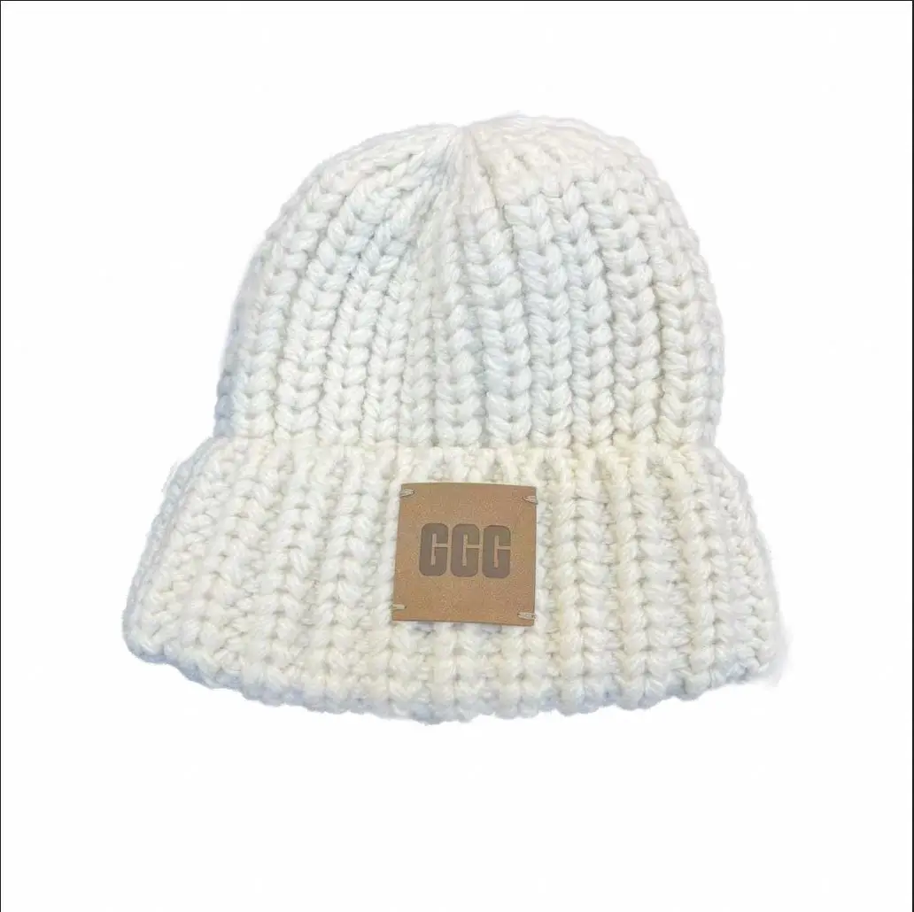 Korean Style Winter Knit Hat 2023 Comfortable Oversized Beanie with Ear Coverage and Stylish Leather Accent