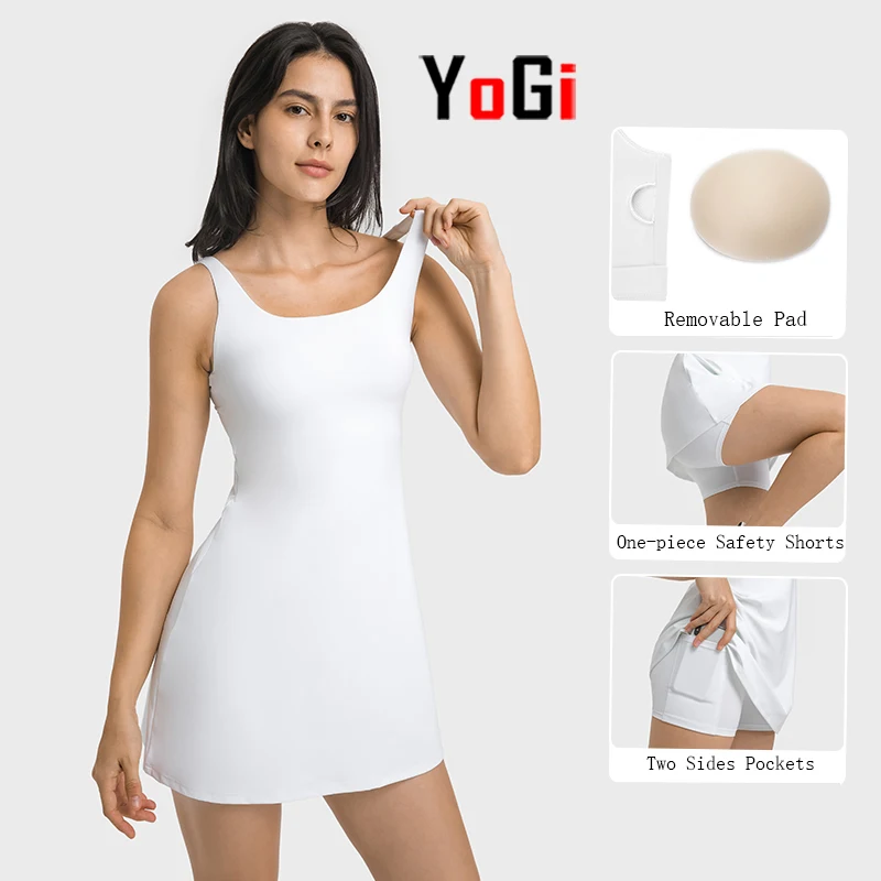 Wholesale Young Girls New Design Sportswear Gym Fitness Women One Piece Black Tennis Clothes Shirt Dress With Pocket Bra Shorts