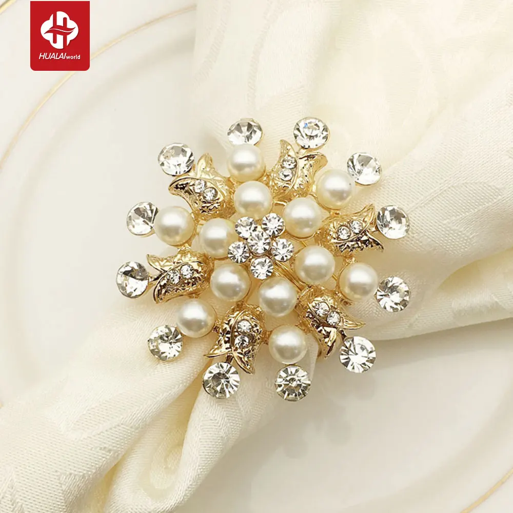 christmas snowflake pearl diamond beaded rhinestone napkin rings gold for wedding banquet dining