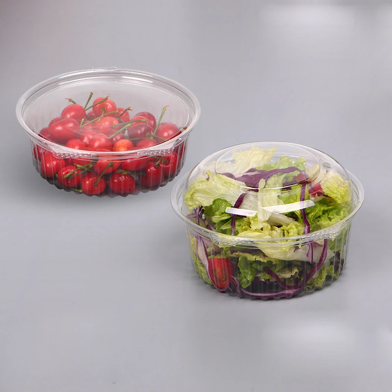 China Factory Round Disposable Transparent PET  Plastic Fruit Box Food Take-Away Box Lid Recyclable Sealed Food Container