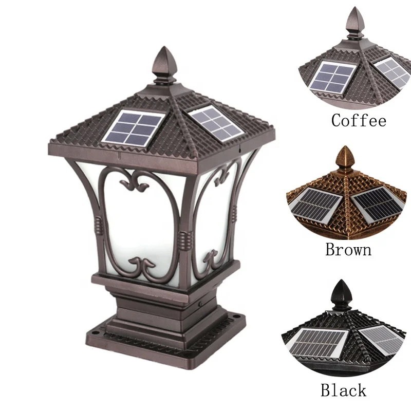 
4w black aluminum body material Fence post lights gate home waterproof solar pillar lamp 