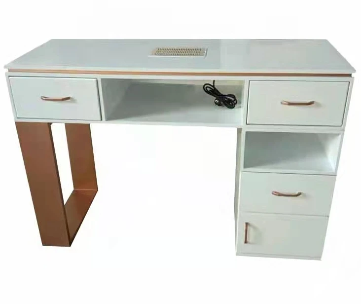 Chinese Solid Wood Baking Paint Goldplated Table Desk with Led Lighted Table Top Luxury