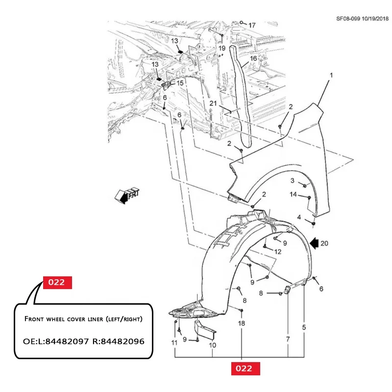 84482097 84482096 Plastic Auto Car Front Inner Fender Car Wheel Arch Fender Liner for 16 MALIBU XL