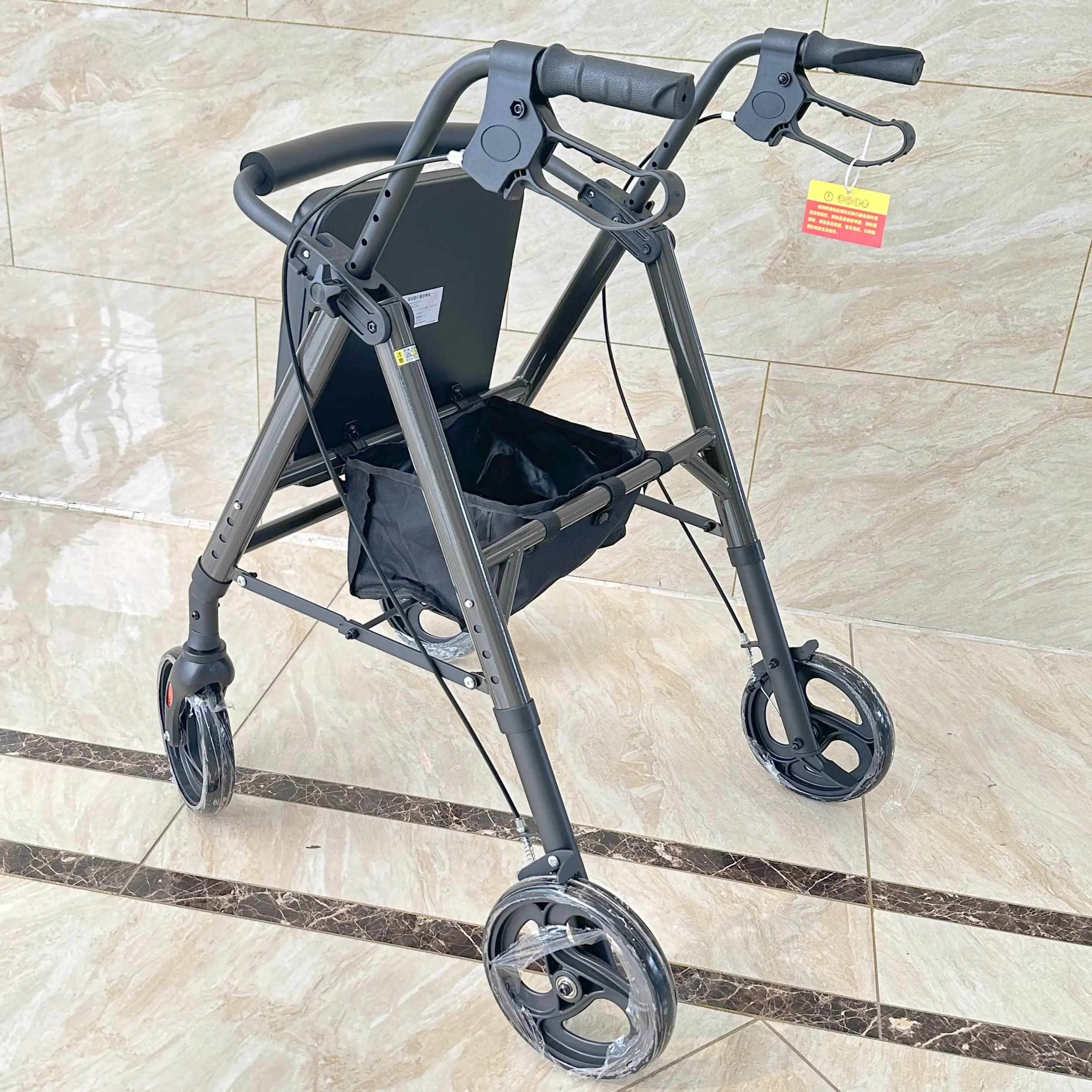 Senior Foldable Wheeled Walker with Integrated Shopping Cart Rehabilitation Therapy Supplies