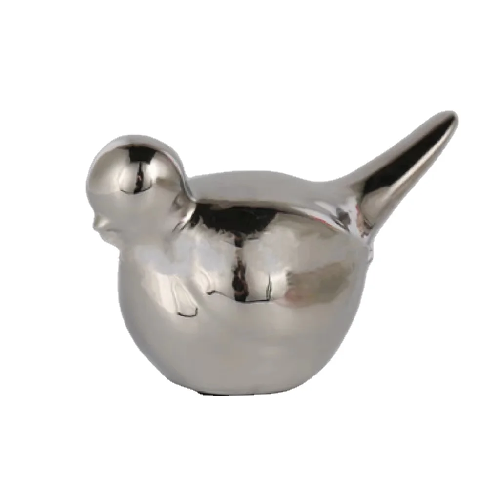 Silver Animal Figurine Craft Ornaments Ceramic Plating Bird for Home Office Living Room Table Decor