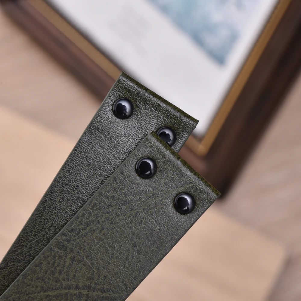 JUELONG Lychee Texture Genuine Leather Watch Strap 22mm Black Hardware Polit Watch Band