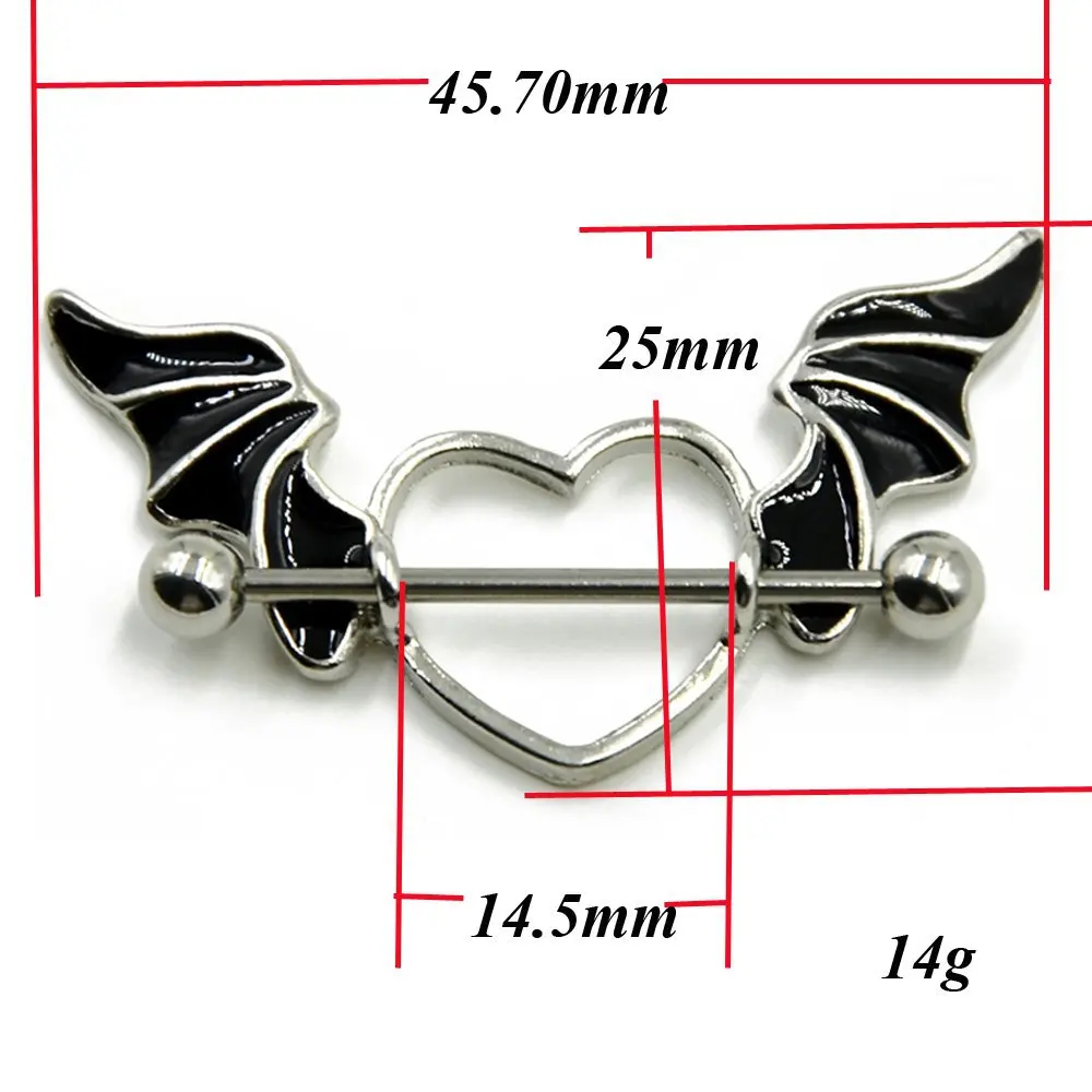 Cheap 316L Stainless Steel Bat Shape with black wings Nipple Rings body  piercing jewelry