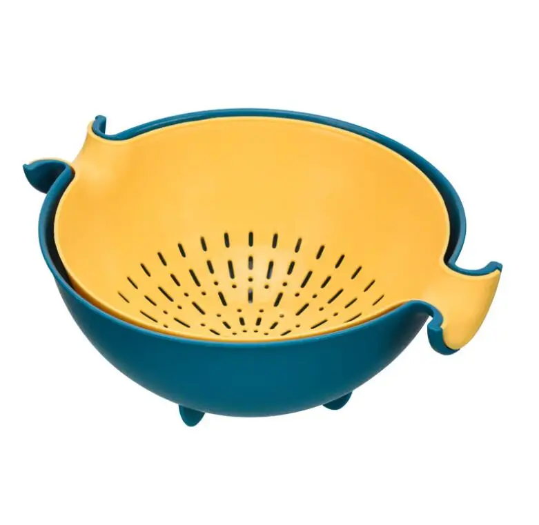 Kitchen large plastic sink ball rolling strainer washing double layered rotatable colander drain basket