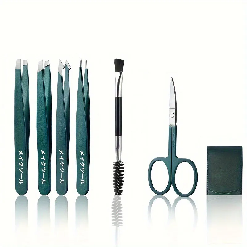 Stainless Steel 6 Pack Tweezers Set and Curved Scissors for Women Precision Tweezers For Eyebrows for Ingrown Hair Beauty Tool