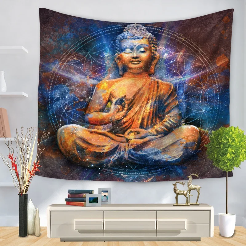 
High Quality Buddha Meditation and Lotus Bedspread Tapestry Wall Hanging 