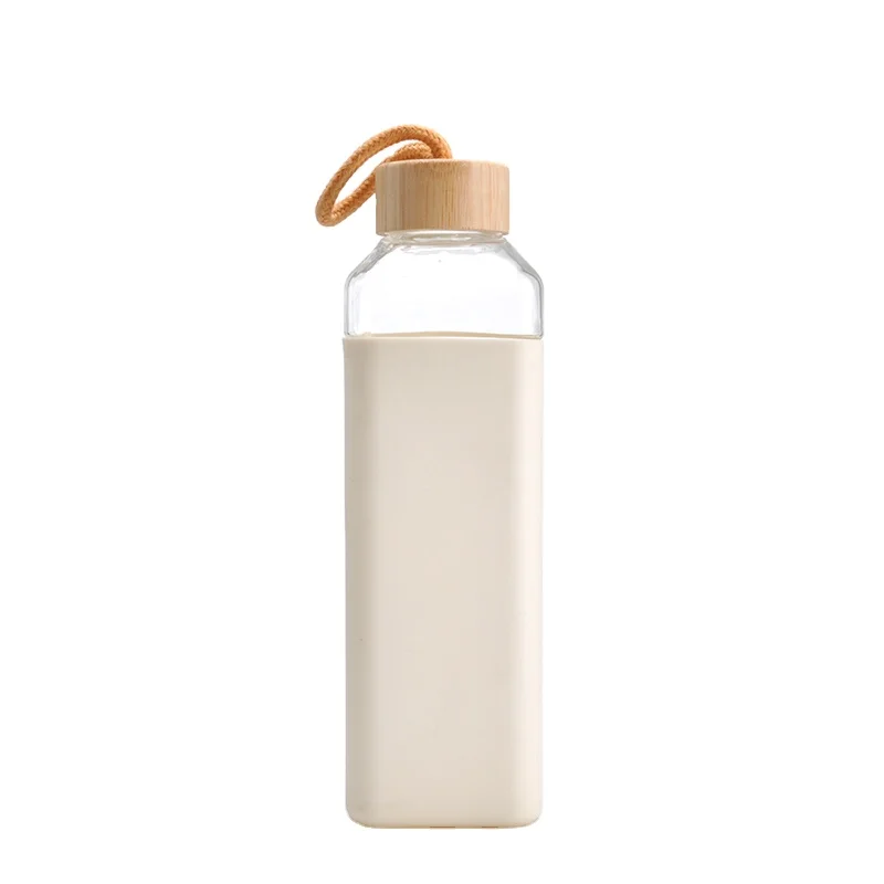 New Design BPA-free square gym sports borosilicate glass water bottle for hot cool drinking