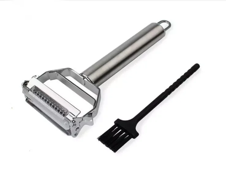 Hot Selling Multifunctional Fruit Vegetable Julienne Peeler Stainless Steel Hand Vegetable Peeler With Cleaning Brush
