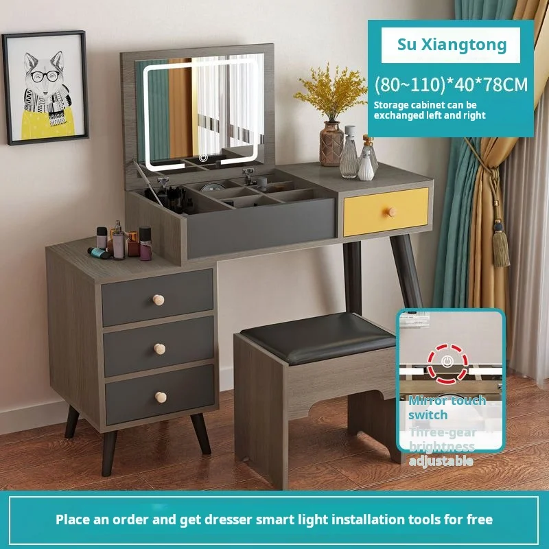 Nova Modern Solid Wood Makeup Vanity Desk With Led Lighted Mirror Bedroom Flip Top Mirror Dresser Table Furniture With Stool