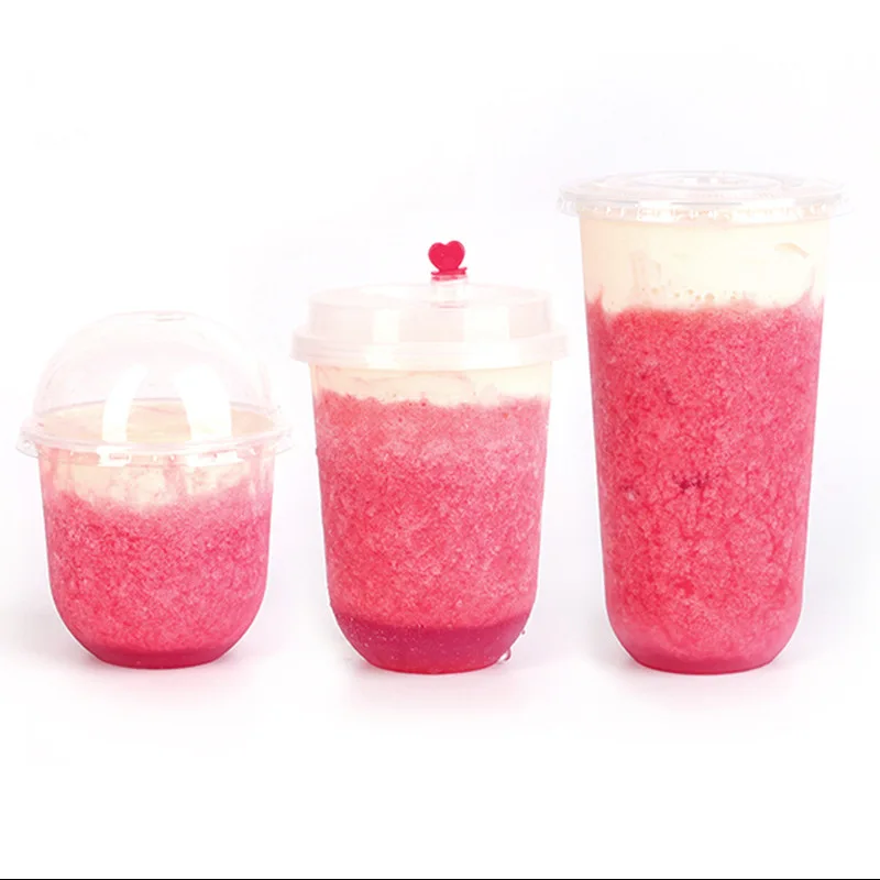 Recycle Thick Hard Plastic U Shape Cup 8oz 12oz 16oz Bubble Tea PP U Shape Cup With Lids