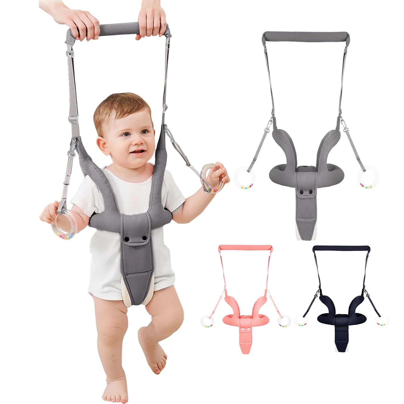 Baby Walking Belt Standing Support Safety Adjustable Handheld Baby Walker Assistant Helper Baby Walking Harness with  Rattles