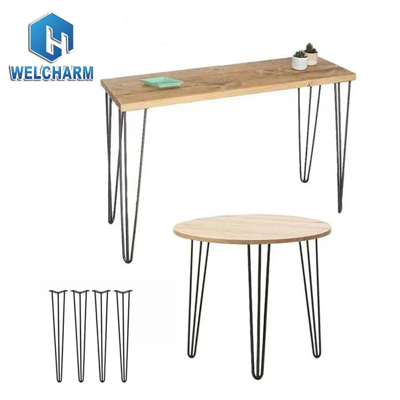 Cast Iron Furniture Black Gold Hairpin Legs 3 Rod Metal Coffee Dining Desk Metal Hairpin Table Legs