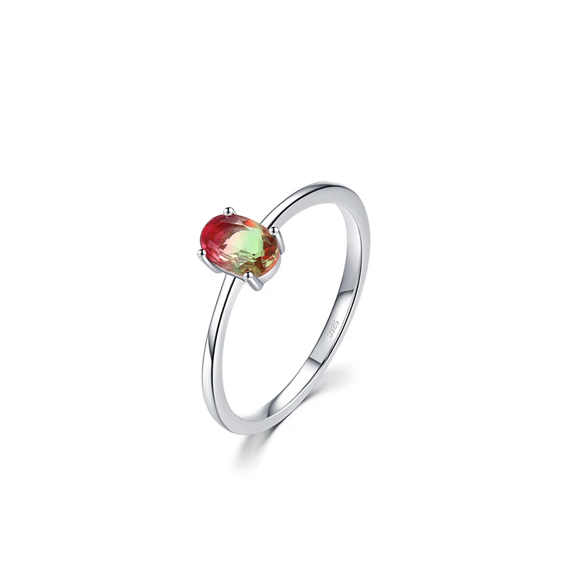 European and American style ING simple s925 sterling silver egg-shaped  opal tourmaline ring female