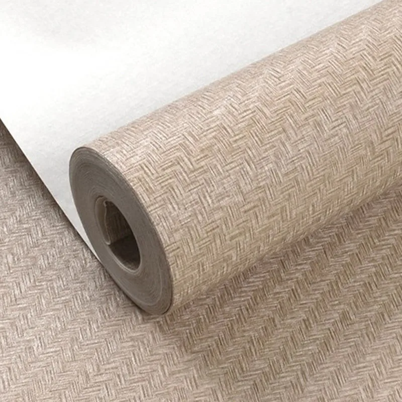 Durable Chinese Style PVC Vinyl Solid Color Waterproof Faux Linen Textured Wallpaper Removable Decoration