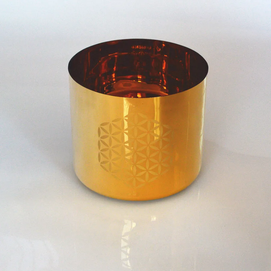 Gold Crystal Singing Bowl With Flower Of Life For Meditation