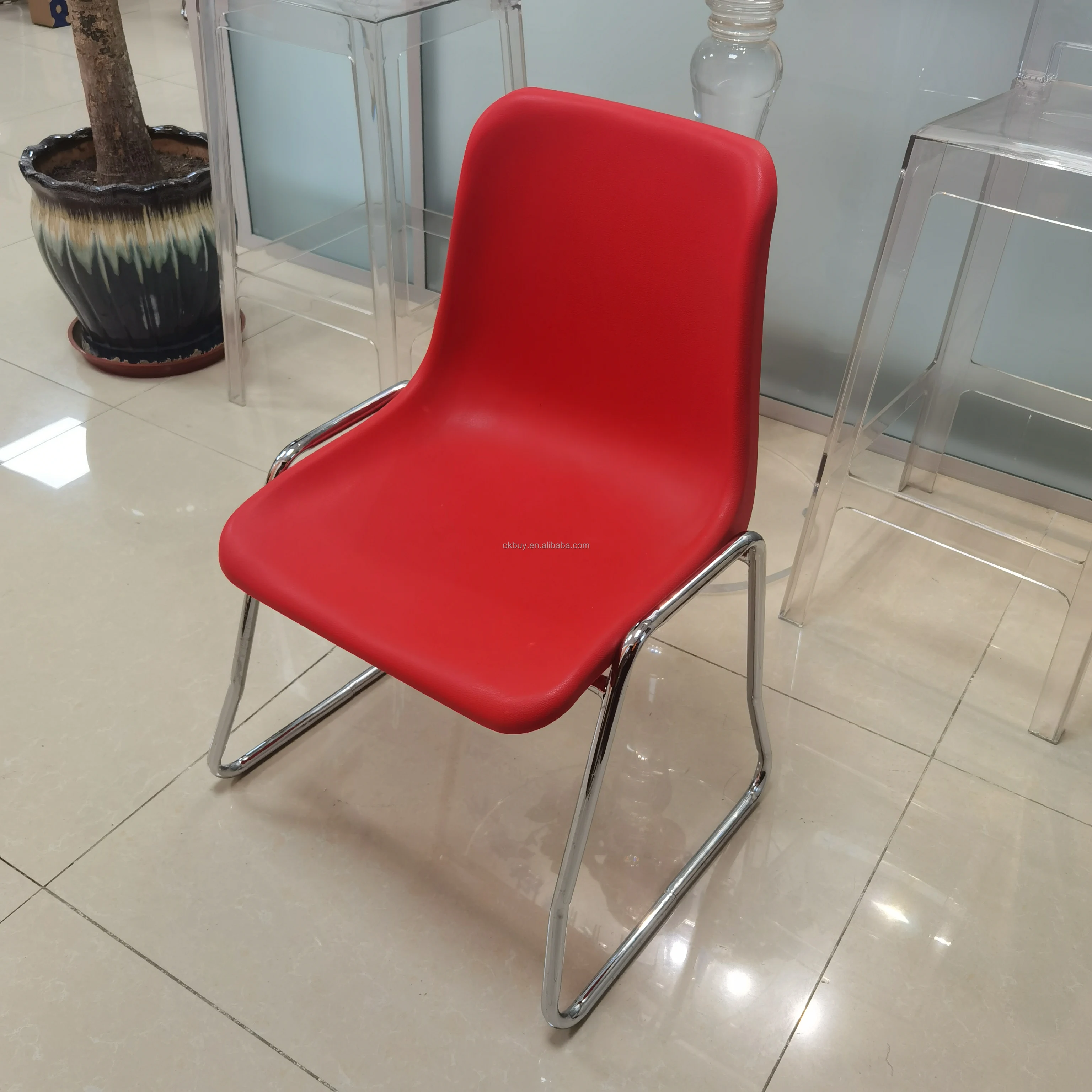 Best Quality Modern Simple Stackable Comfortable Dining Home Study Office Restaurant Chair With PP Shell Metal Slide Base Leg