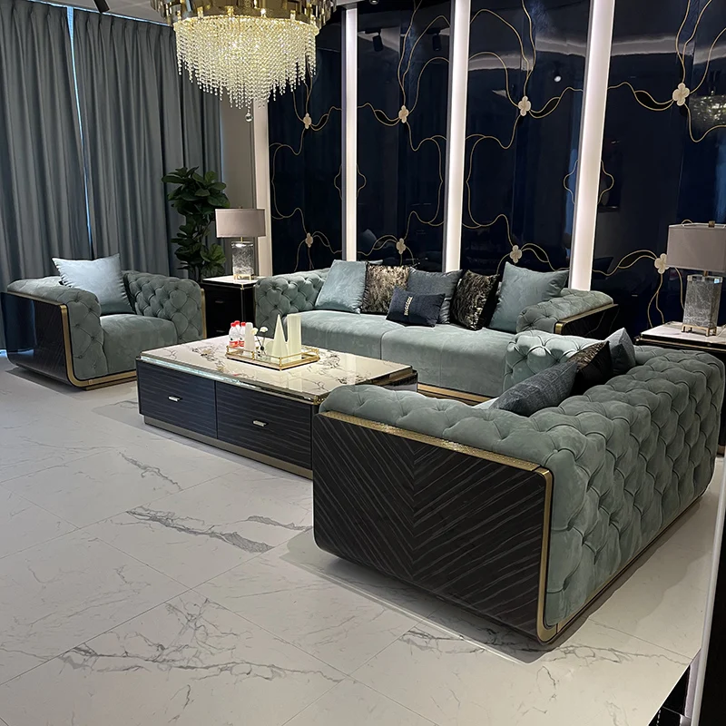 Modern luxury wooden frame upholstery velvet fabric 3 2 1 sectional sofa set for living room furniture