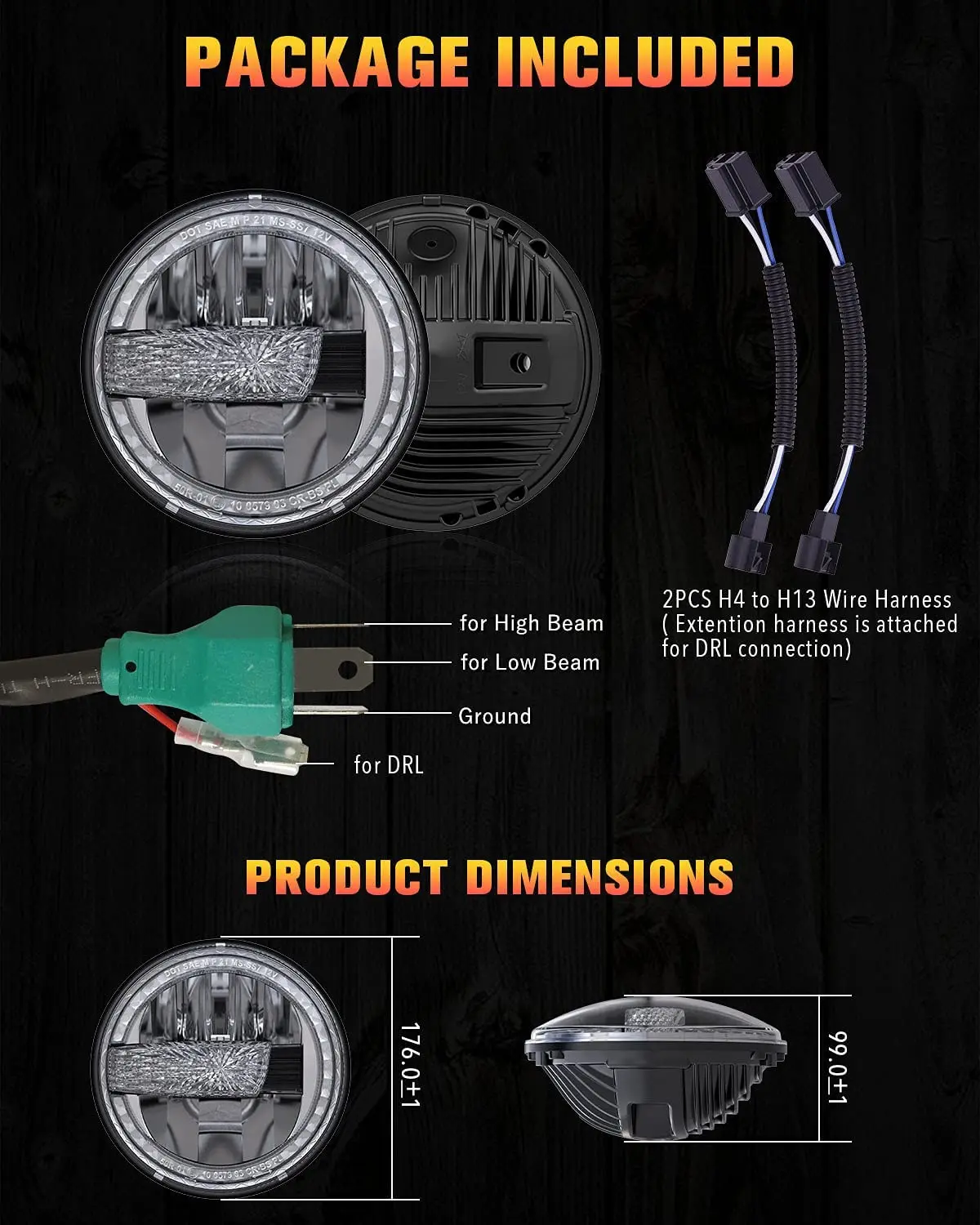 Newest 7 Inch Round Led Headlights Halo Headlight with DRL Hi/ Lo Beam for Jeep Wrangler JK LJ CJ TJ