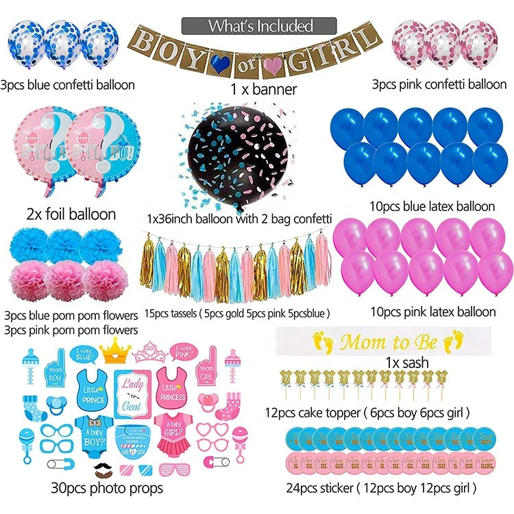 RUI YI Boy Or Girl Baby Shower Decoration Confetti Gender Reveal Party Supplies Kit