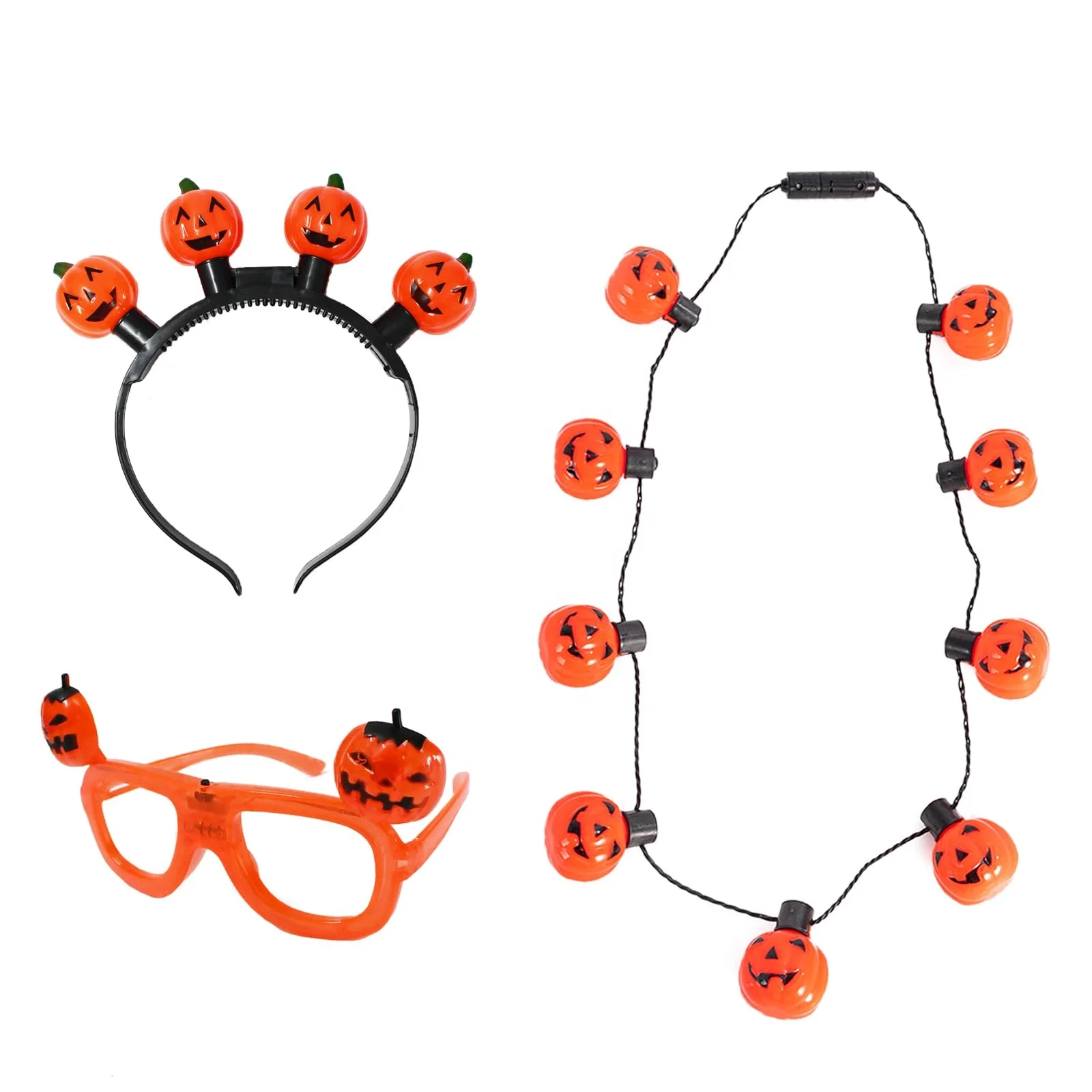 Custom Novelty Dress Up Set Flashing LED Light Up Necklace Necktie Eyeglasses Head Hoop Glow Halloween Party Favors Supplies