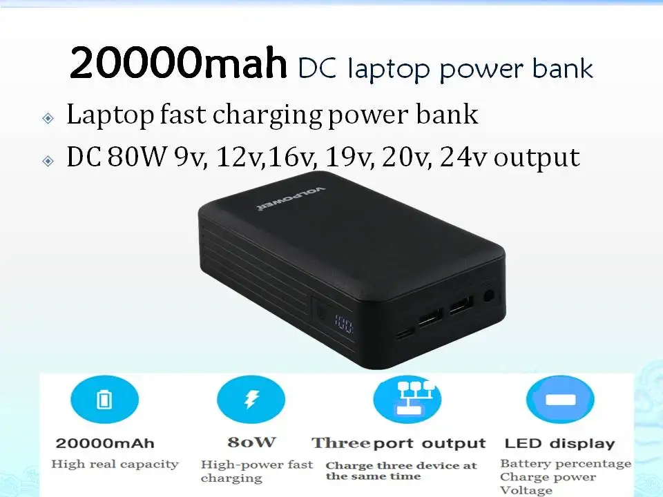 2022 new laptop 20000mah power bank dc 12v 16v 19v 20v all in one power bank 12v DC charge for tablet router camera video games