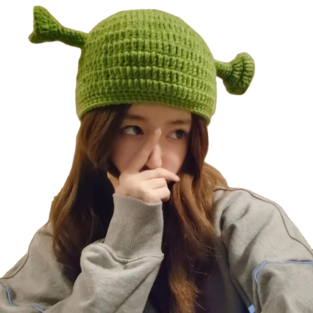 Популярная Милая вязаная мультяшная зеленая шляпа Шрек Монстр смешная песчаная скульптура Подарочная шляпа