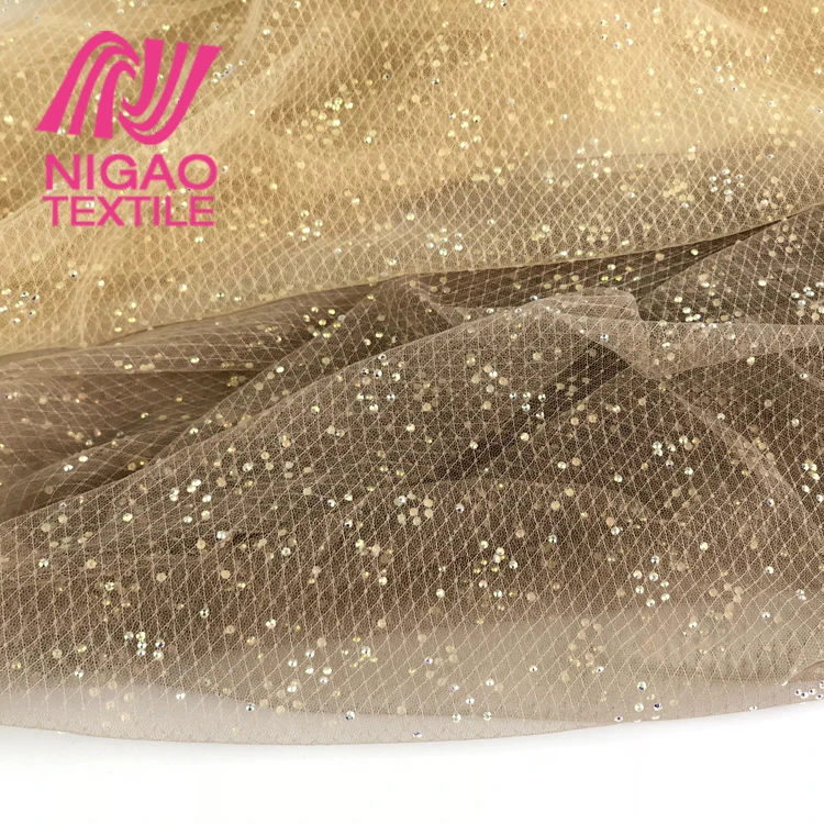 Spring and summer fabrics rhinestone covered tulle fabric Crystal voile lace fabric for wedding party dress