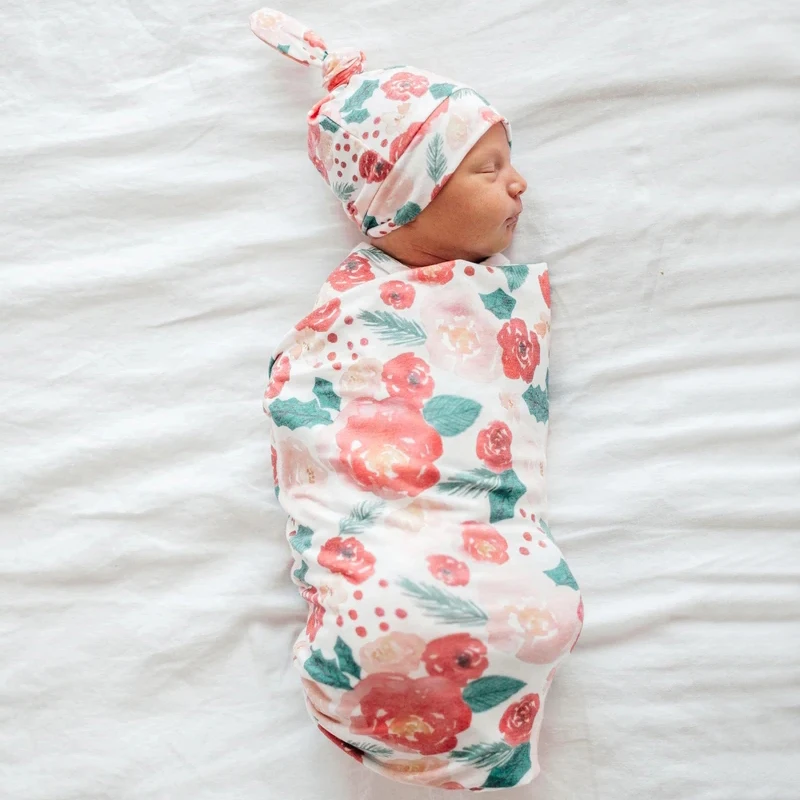New popular Baby 100% Organic bamboo blanket  baby adjustable easy swaddle blanket watercolor flower