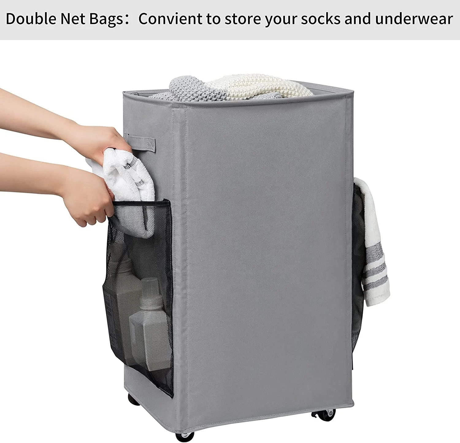 Rolling Laundry Hamper Large Laundry Basket on Wheels  Clothes Hamper  Cart Foldable Clothes Organizer