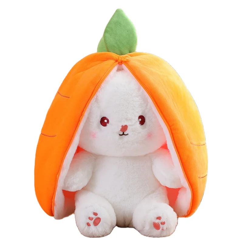 YWMX 25cm Cute Changing Rabbit Plush Toy Zipper Boutique Soft Carrot And Strawberry Rabbit Stuffed Plush Toy Festival Doll Gift
