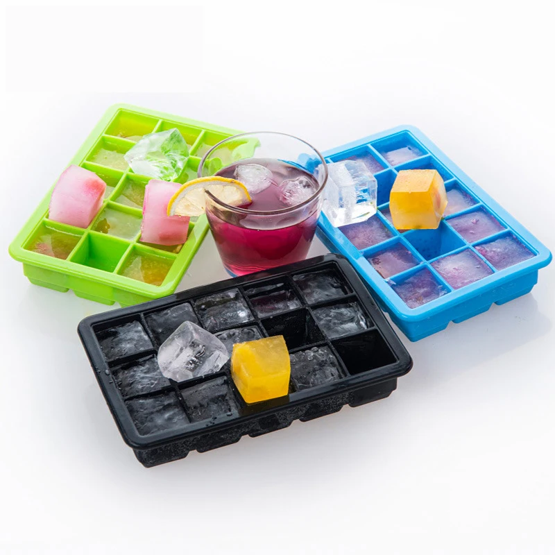 Custom Logo BPA Free 15 Compartment Silicone Ice Cube with Cover Ice Cream Molds With Lid